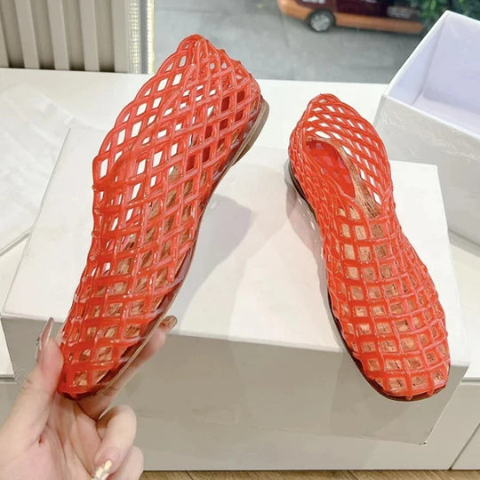 Sommer Jellies Schuhe Frauen Mode Transparent Mesh Hollow Out Strand Schuhe Damen Flache Sandalen Farbige Runde Zehen Jelly Sandalen