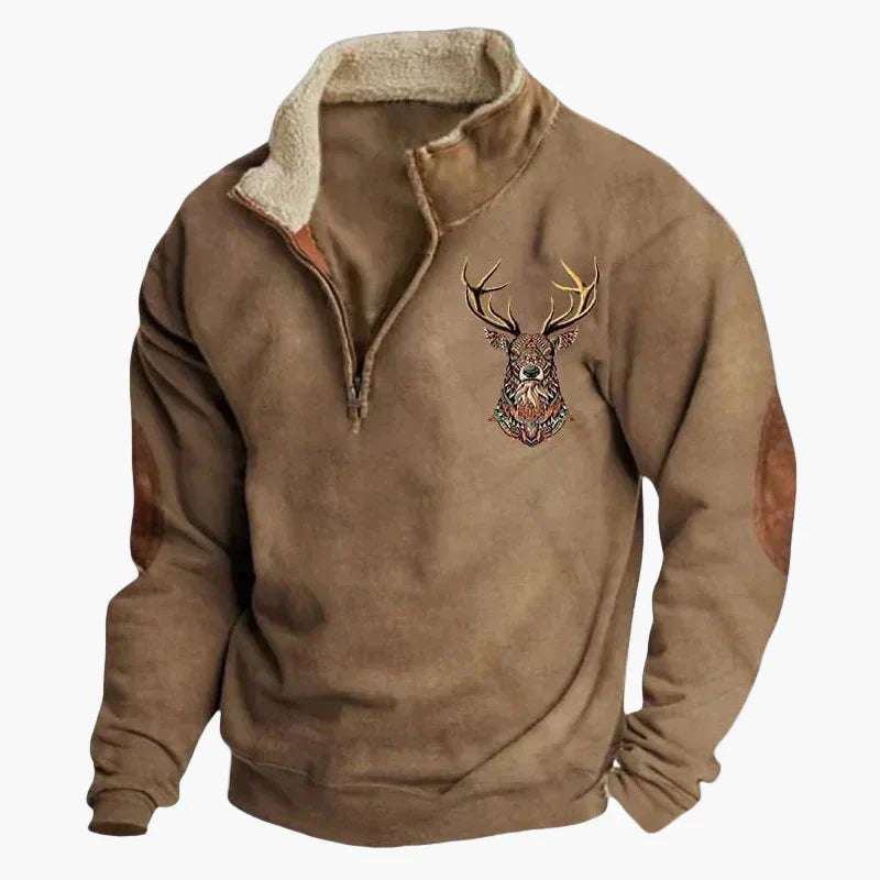 Western Style Pullover mit Azteken-Muster und Longhorn-Motiv - Bequemer Freizeit-Sweater für Outdoor & Alltag