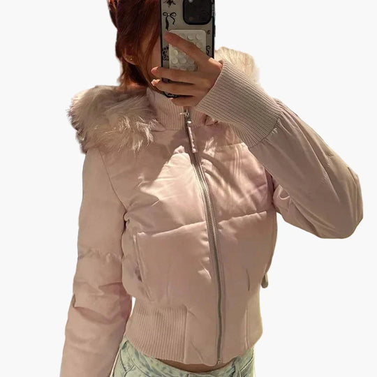 Winterjacke mit Kapuze und Fellkragen - Modische, Taillierte Übergangsjacke für Herbst und Winter - Vittorelli