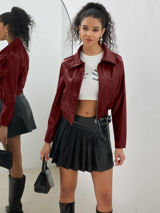 Damen trendige cropped Kunstlederjacke mit ausgefallenem Verschluss Nord Taschen