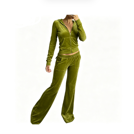 Damen Samtvelours Cropped-Zipjacke mit Kängurutasche und hochgeschnittener Bündchenhose Nord Taschen