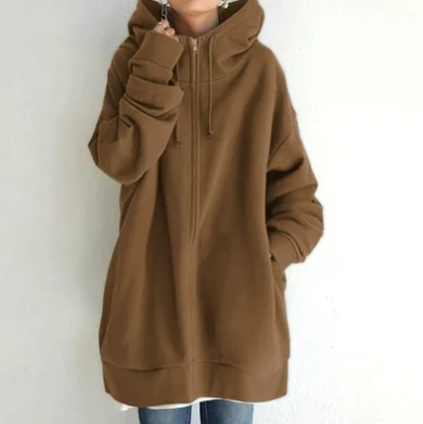 Braun Winter-Kapuzenpullover mit Reißverschluss