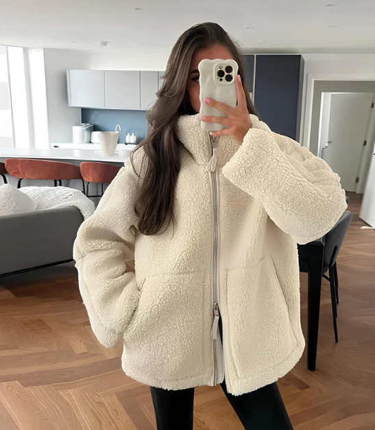 Teddyjacke Übergröße Passform Weiches Fleece Hochkragen Reißverschluss Closure