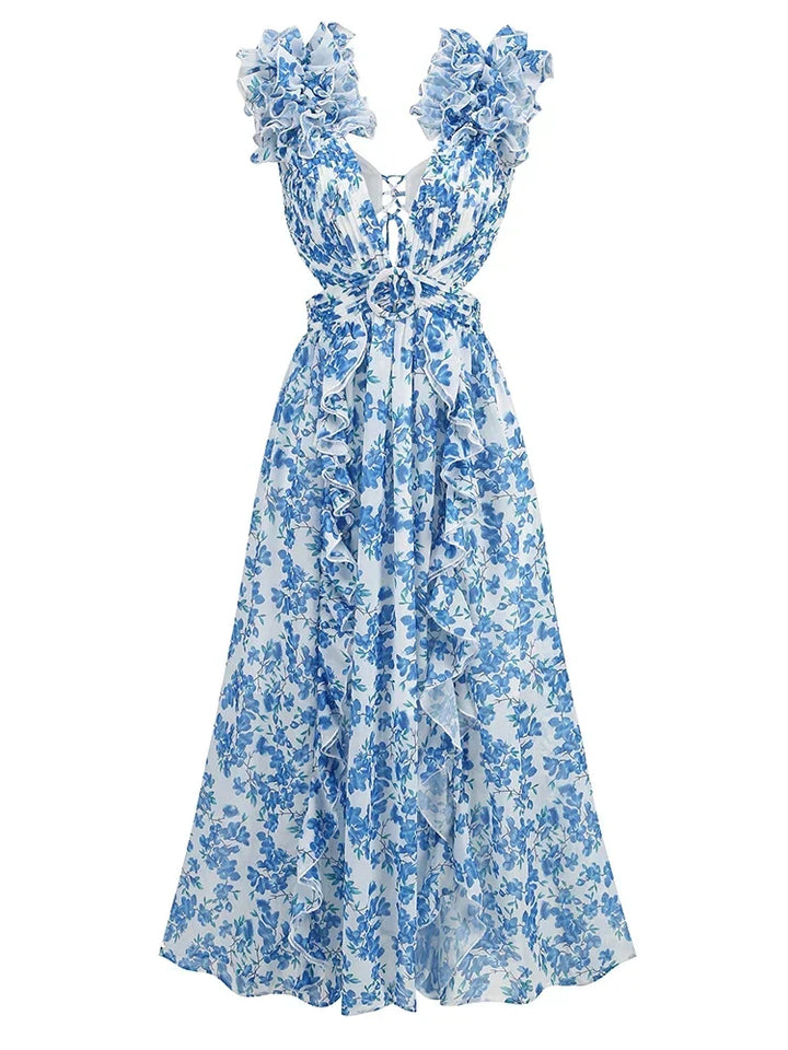 Cutout Rüsch Maxi Kleid