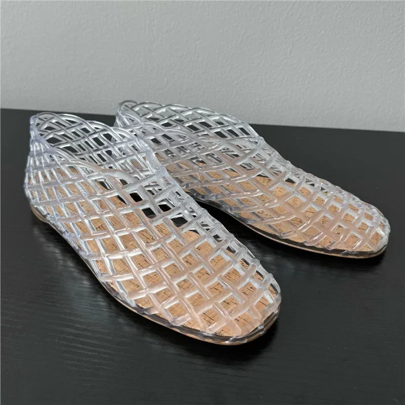 Sommer Jellies Schuhe Frauen Mode Transparent Mesh Hollow Out Strand Schuhe Damen Flache Sandalen Farbige Runde Zehen Jelly Sandalen