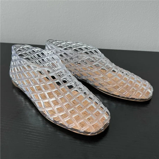 Sommer Jellies Schuhe Frauen Mode Transparent Mesh Hollow Out Strand Schuhe Damen Flache Sandalen Farbige Runde Zehen Jelly Sandalen