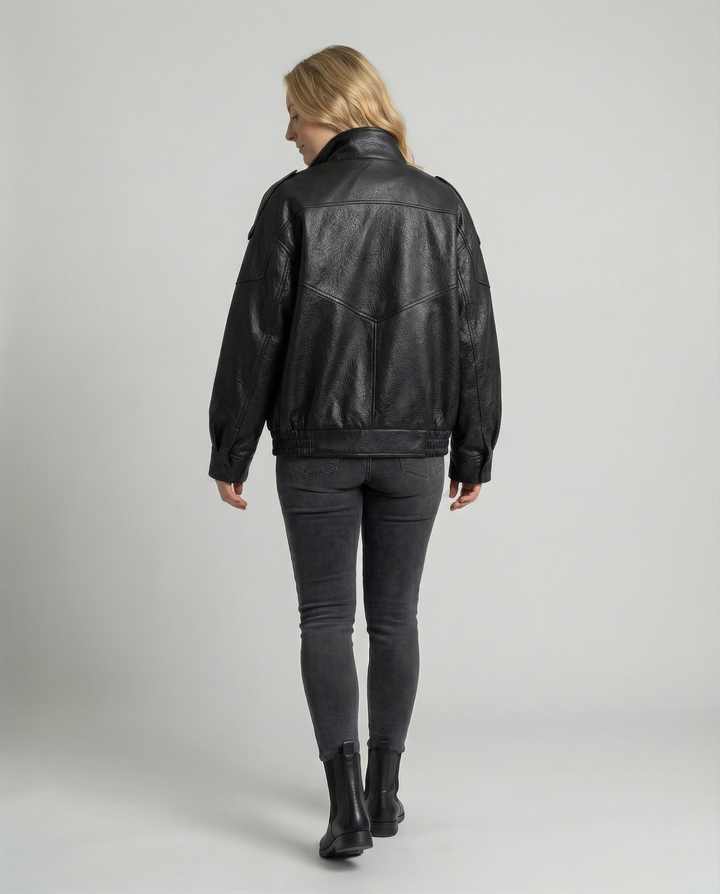 Asymmetrische Damen Lederjacke