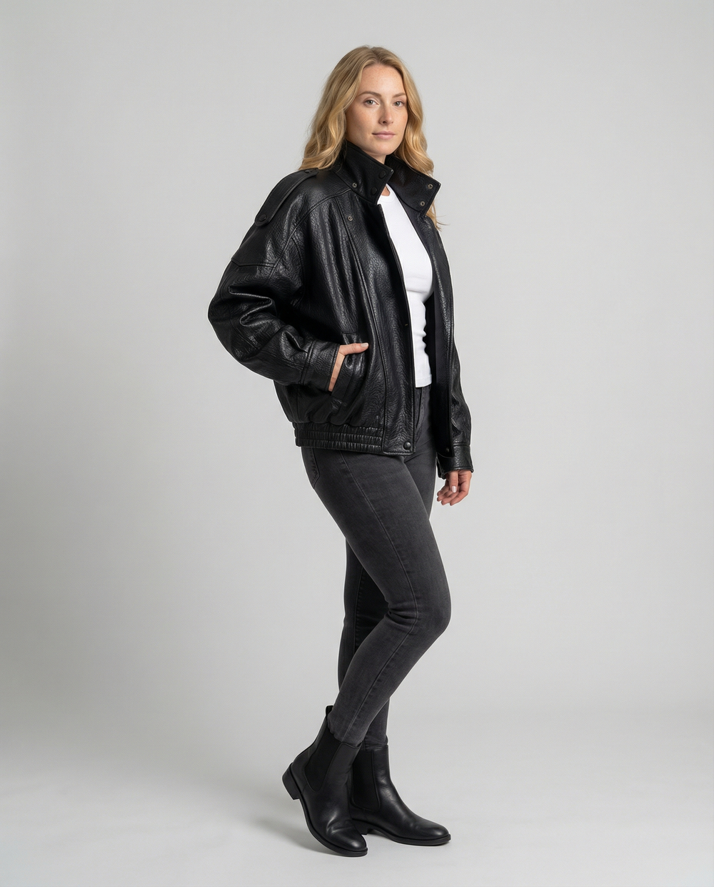 Asymmetrische Damen Lederjacke