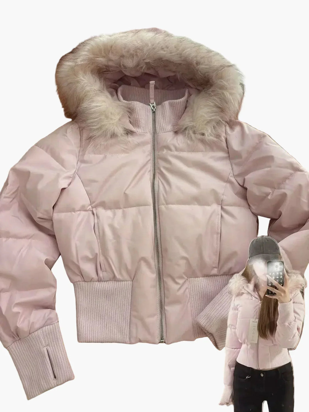 Winterjacke mit Kapuze und Fellkragen - Modische, Taillierte Übergangsjacke für Herbst und Winter - Vittorelli