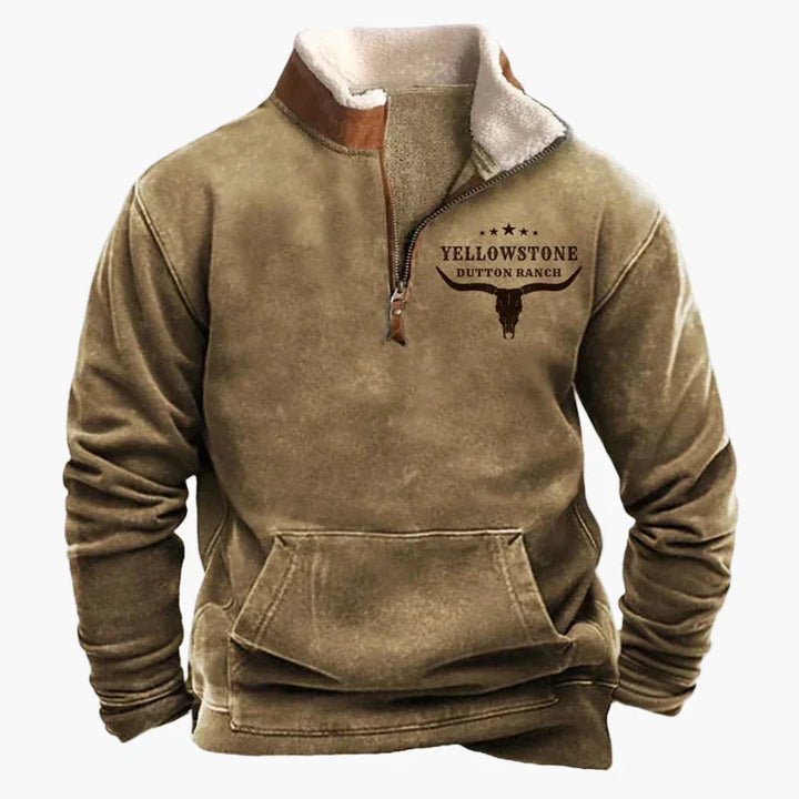 Western Style Pullover mit Azteken-Muster und Longhorn-Motiv - Bequemer Freizeit-Sweater für Outdoor & Alltag