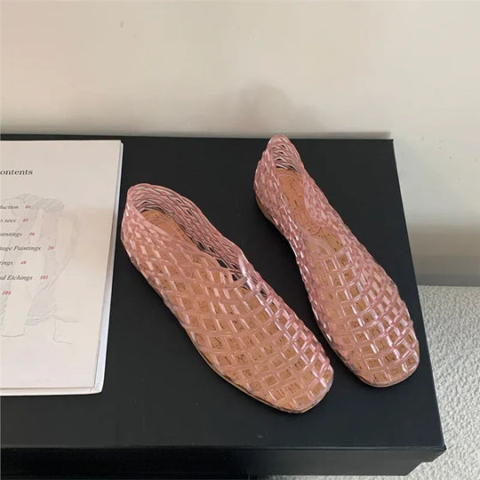 Sommer Jellies Schuhe Frauen Mode Transparent Mesh Hollow Out Strand Schuhe Damen Flache Sandalen Farbige Runde Zehen Jelly Sandalen