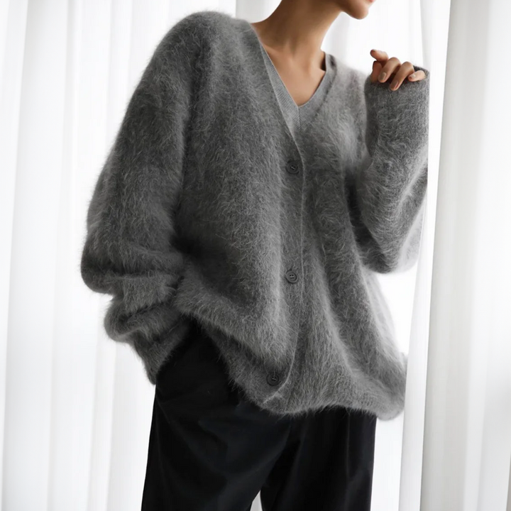 Cardigan Weiches Mohair Oversized Passform Lange Ärmel Knopfverschluss