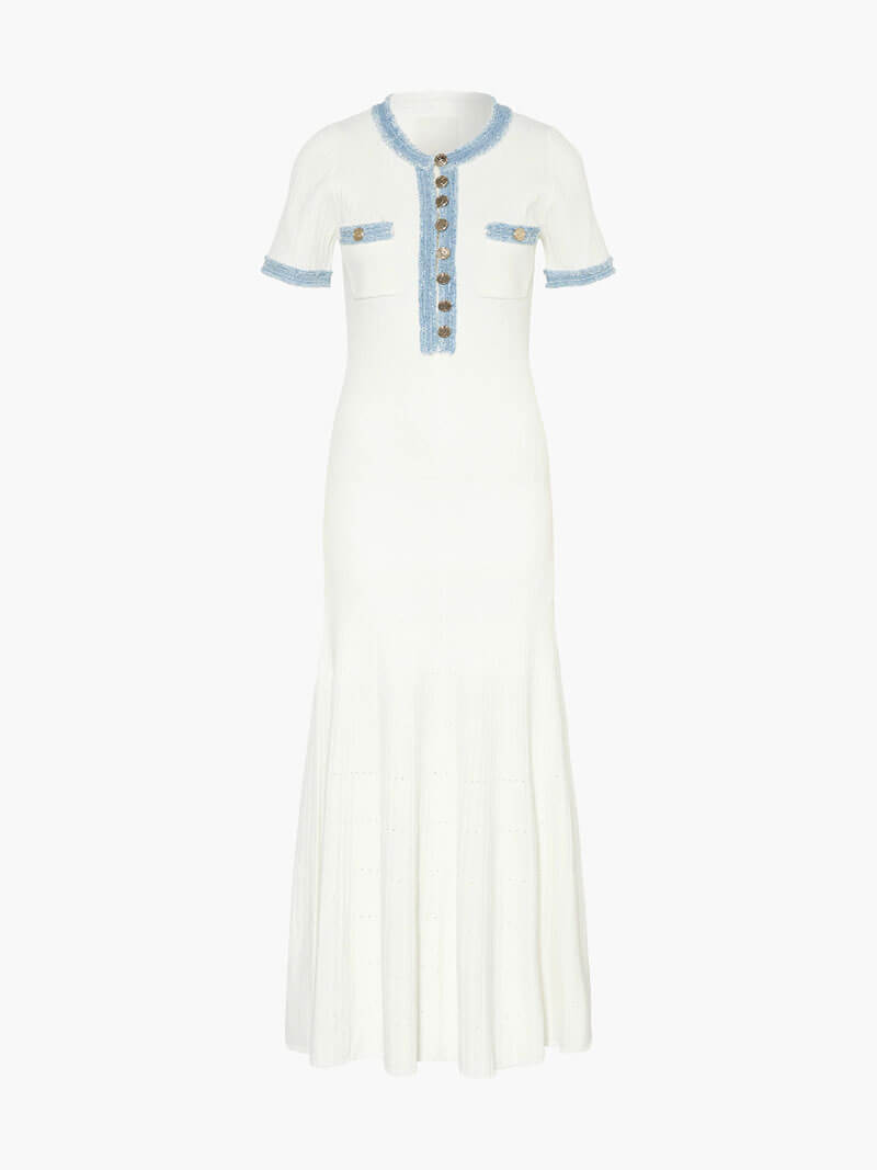 Maxi-Kleid - Dekorative Strick mit Fransen-Denim-Einsatz