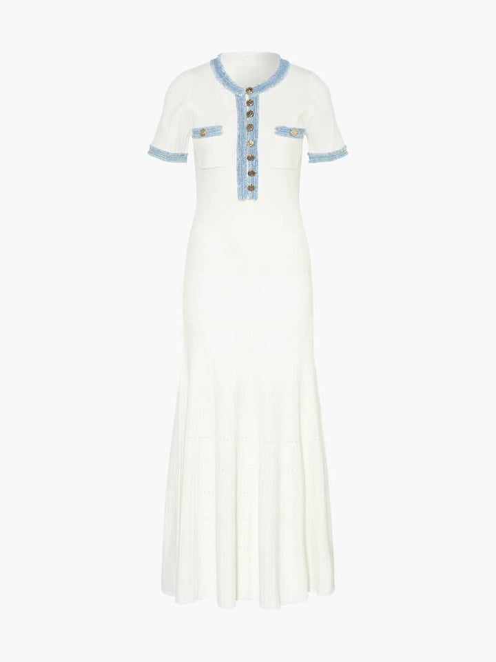 Maxi-Kleid - Dekorative Strick mit Fransen-Denim-Einsatz