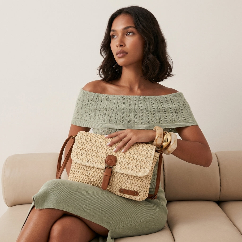 Nord Taschen | Damen Strohkoshiertasche mit Klappe