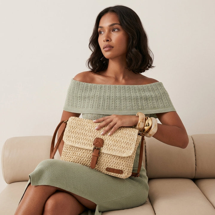 Nord Taschen | Damen Strohkoshiertasche mit Klappe
