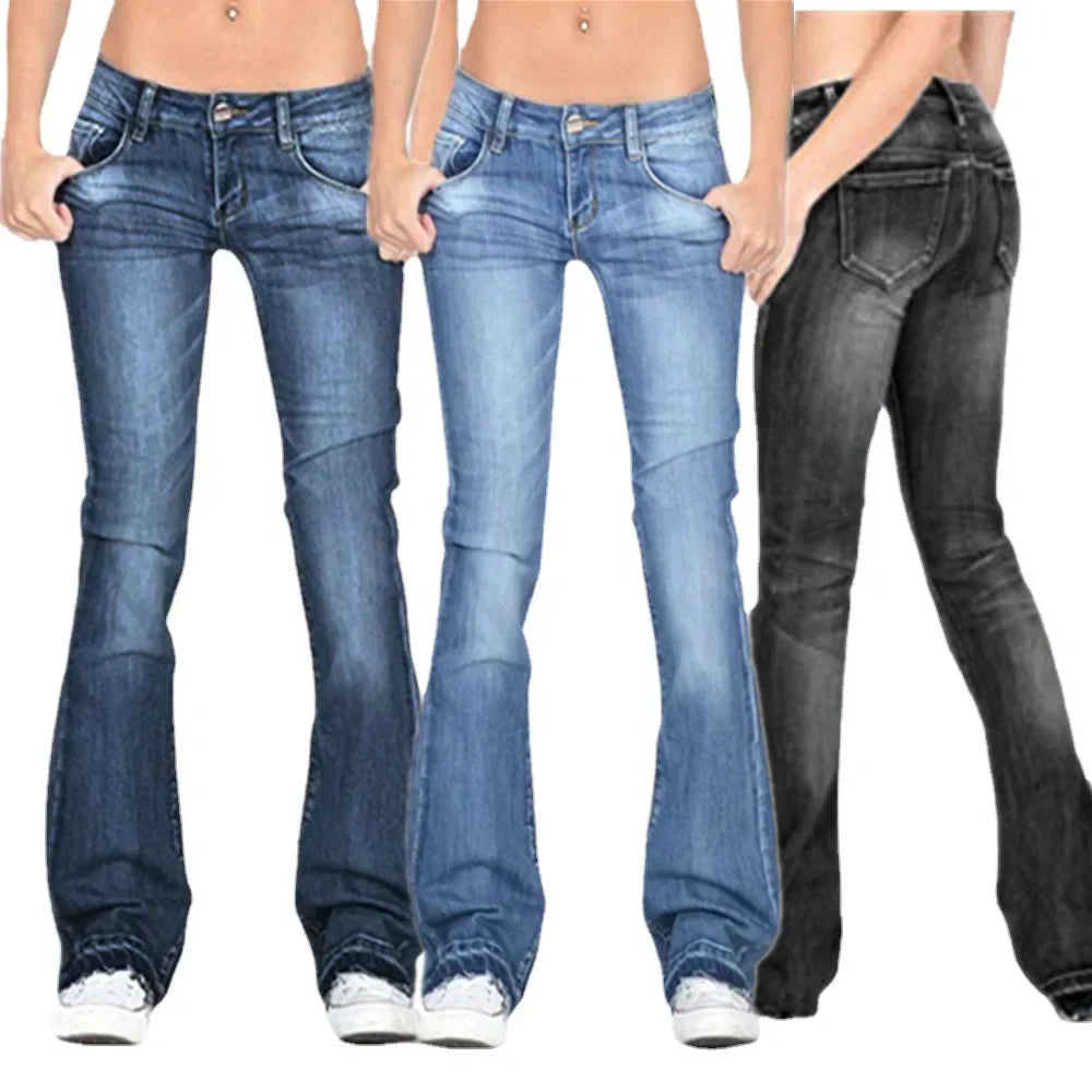 Nord Taschen | Damen Low Rise Flared Jeans: Lässige Vintage Skinny Bell Bottom Jeans