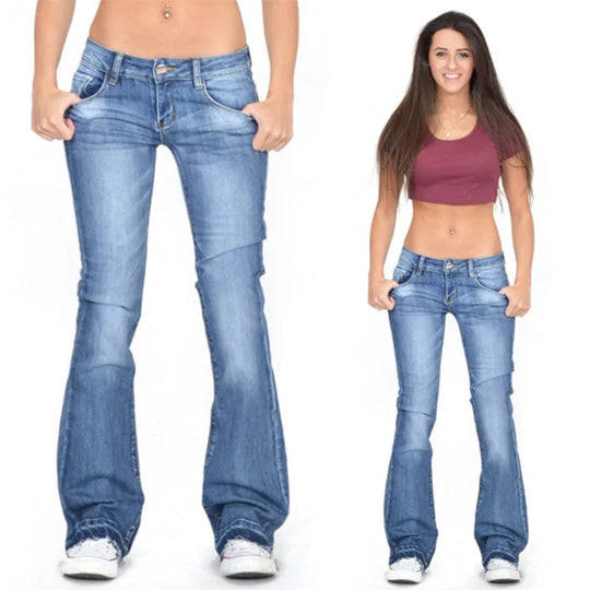 Nord Taschen | Damen Low Rise Flared Jeans: Lässige Vintage Skinny Bell Bottom Jeans