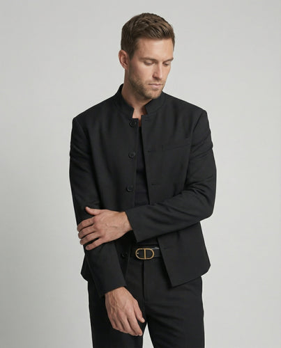 Stilvolle schwarze Herren Kurzjacke mit Stehkragen im modernen Cleanfit Look - Vittorelli
