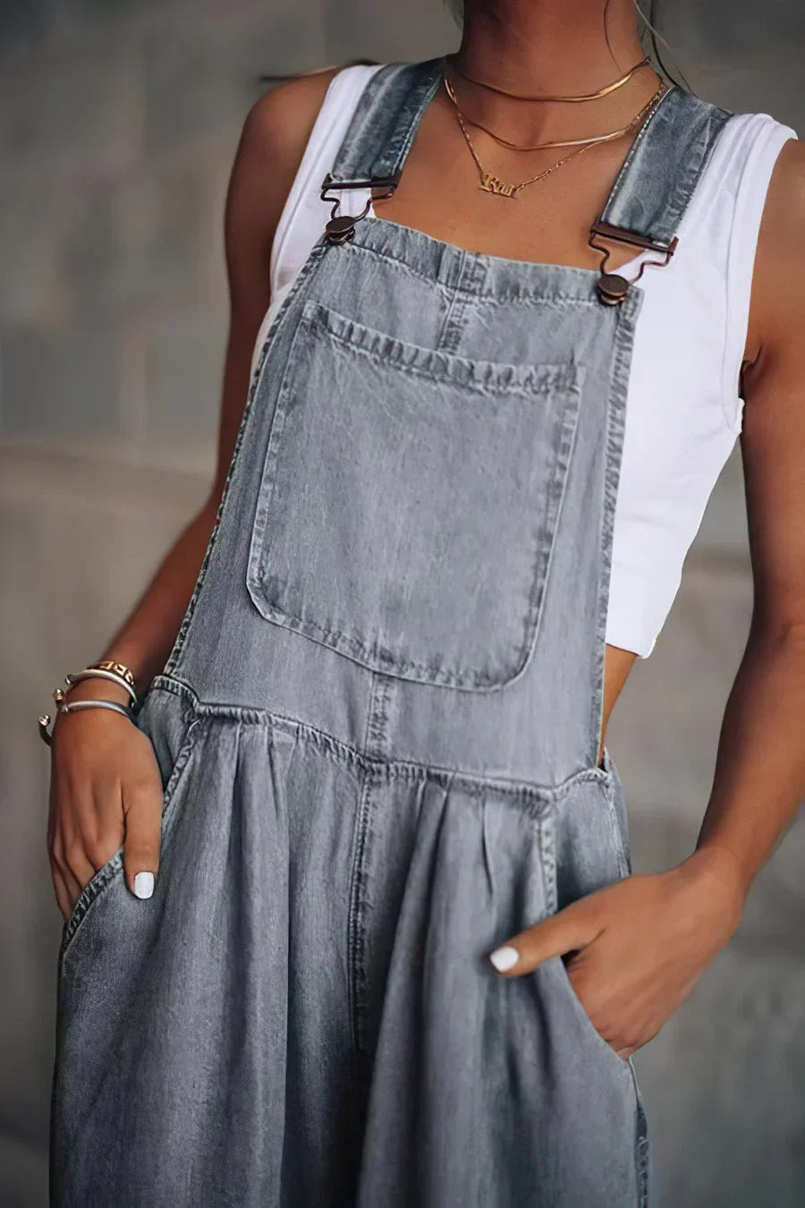 Armelloser Trendiger Denim-Overall für Damen