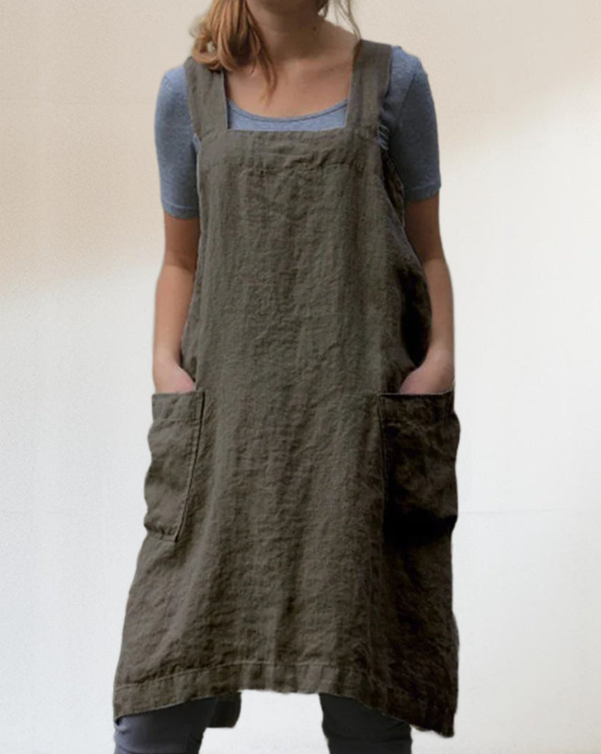 Baumwoll-Leinen Schürzenkleid mit Taschen