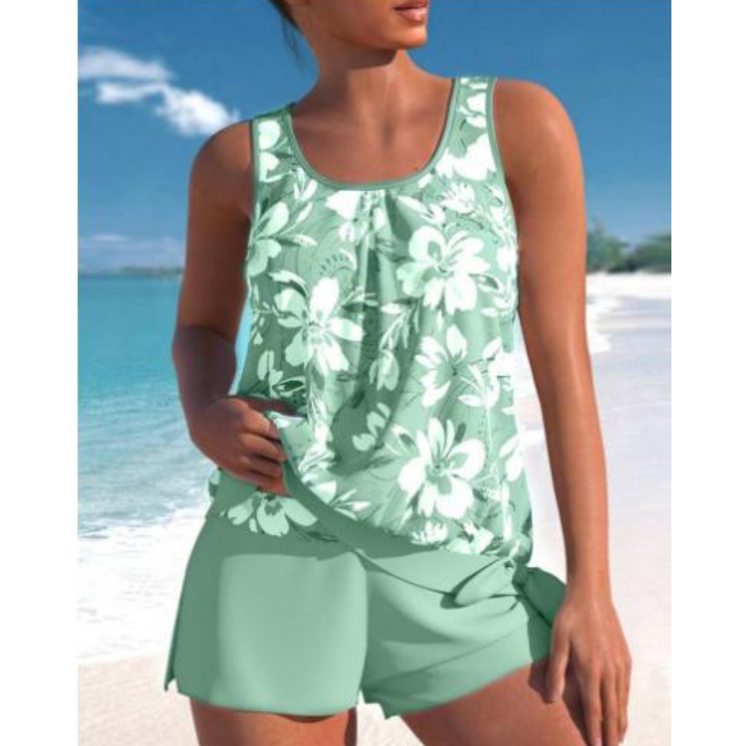 Damen Blumenmuster Zweiteiliges Badeanzug Set Bright