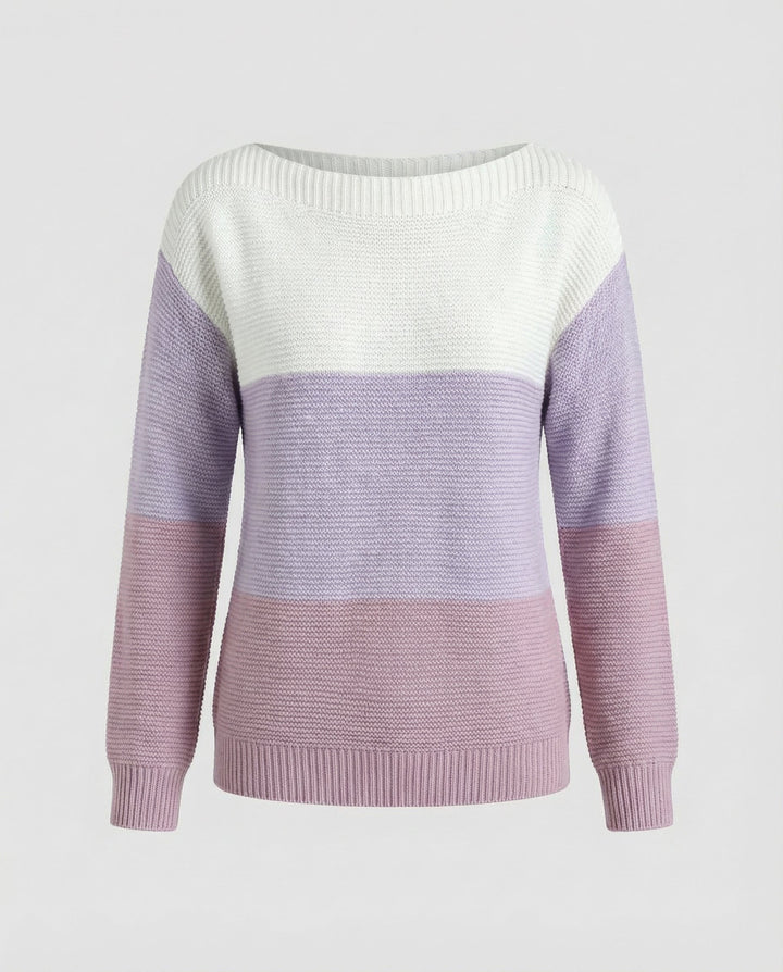 Dreifarbiger Patchwork Pullover Damen