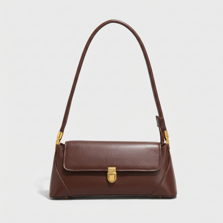 Nord Taschen | Strukturierte vegane Rindsleder-Schultertasche, goldener Verschluss
