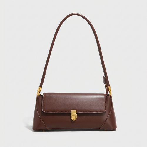 Nord Taschen | Strukturierte vegane Rindsleder-Schultertasche, goldener Verschluss