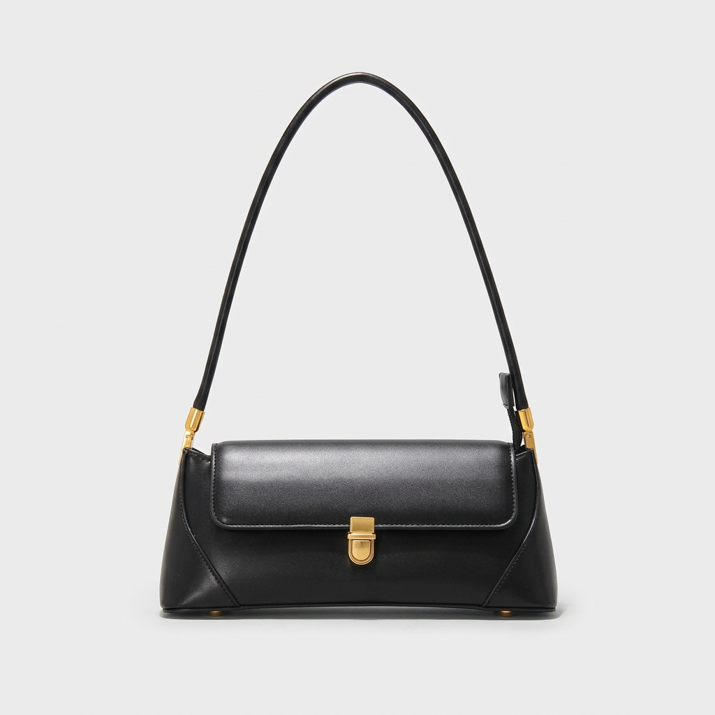 Nord Taschen | Strukturierte vegane Rindsleder-Schultertasche, goldener Verschluss