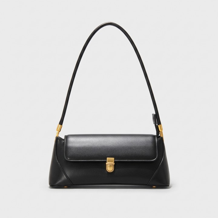 Nord Taschen | Strukturierte vegane Rindsleder-Schultertasche, goldener Verschluss