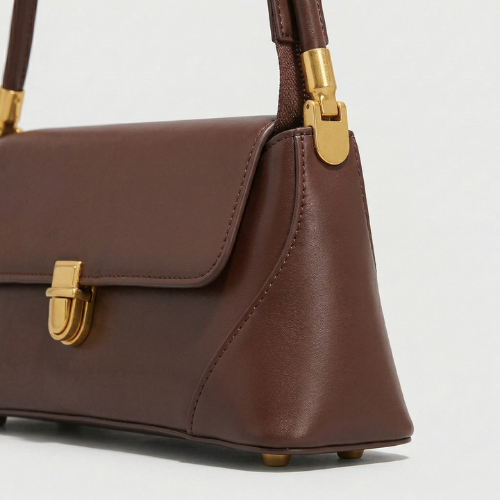 Nord Taschen | Strukturierte vegane Rindsleder-Schultertasche, goldener Verschluss