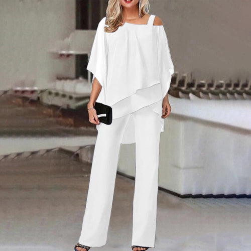 Damen Zweiteiler Satz Eleganter Jumpsuit mit Cold Shoulder Bluse
