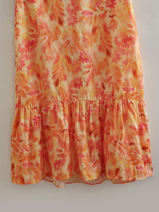Bedrucktes Kleid mit Rüschen