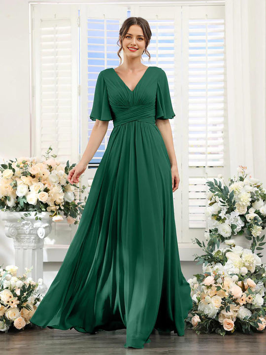 Fließendes V-Ausschnitt Chiffonkleid für Damen
