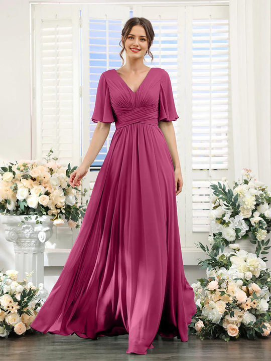 Fließendes V-Ausschnitt Chiffonkleid für Damen