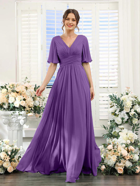 Fließendes V-Ausschnitt Chiffonkleid für Damen