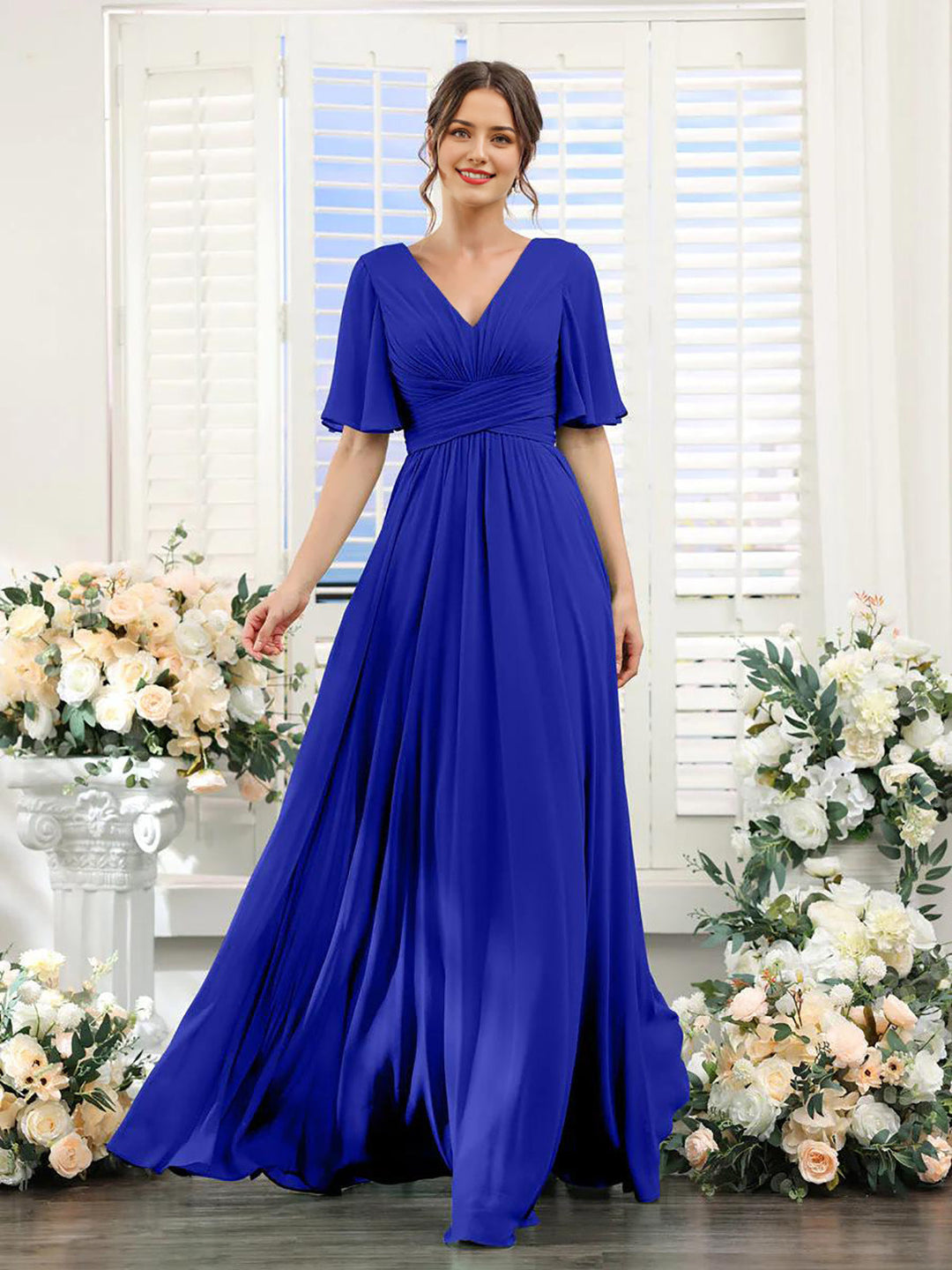 Fließendes V-Ausschnitt Chiffonkleid für Damen