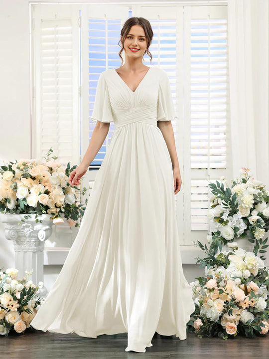 Fließendes V-Ausschnitt Chiffonkleid für Damen