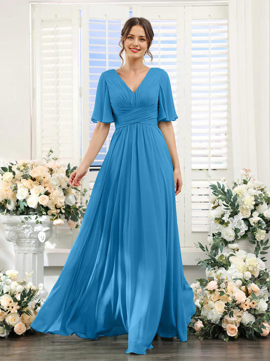 Fließendes V-Ausschnitt Chiffonkleid für Damen