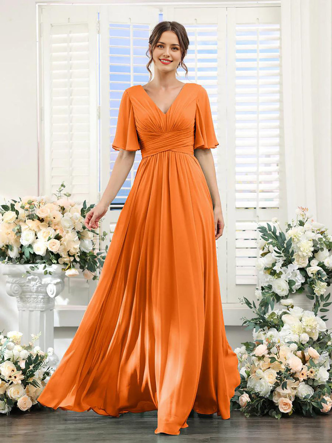 Fließendes V-Ausschnitt Chiffonkleid für Damen
