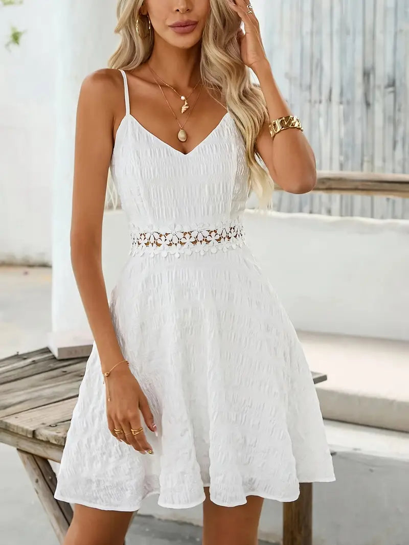 Elegantes Kleid Ohne Ärmel mit Spitze, Eng Anliegender Schnitt, A-Linie und Atmungsaktivität für Strand und Fest. - Arvani