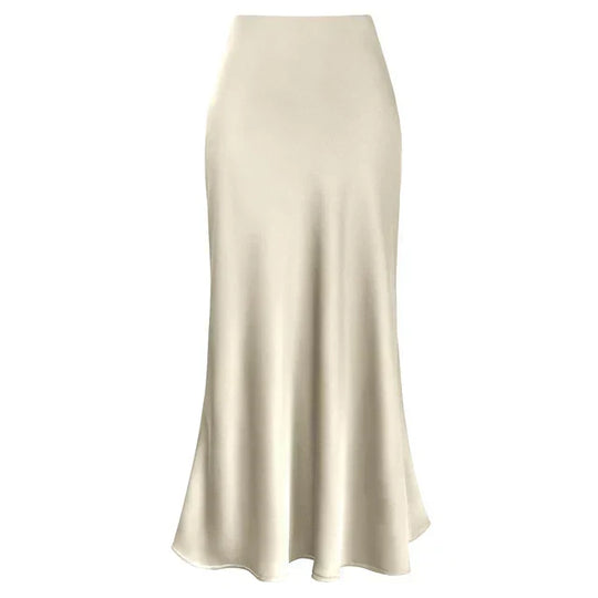 Mode Langer Glänzender Satin Rock