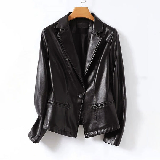Echtes Leder Ein-Knopf Blazer Jacke