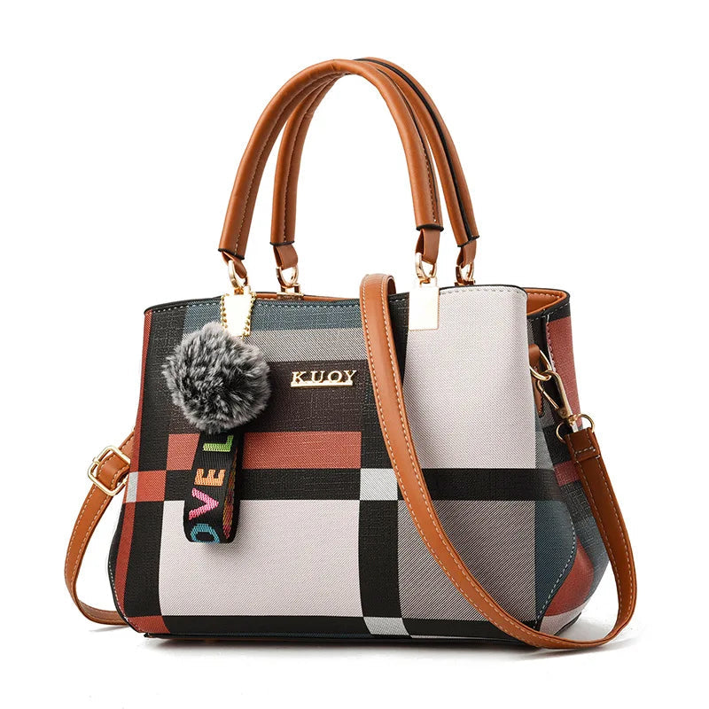 Nord Taschen | Karierte Schultertasche mit oberen Griffen