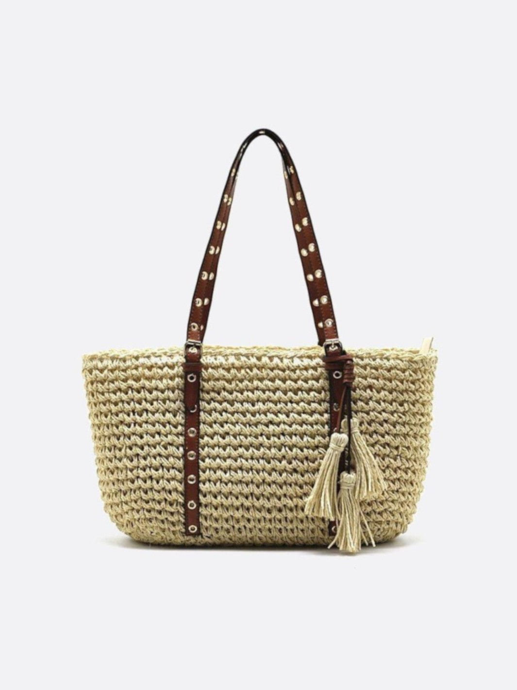 Nord Taschen | Damen Strohtasche mit Schulterriemen und Reißverschluss