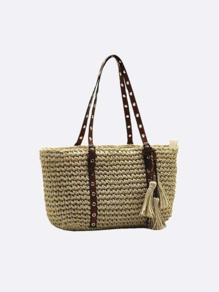Nord Taschen | Damen Strohtasche mit Schulterriemen und Reißverschluss