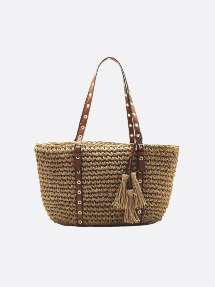 Nord Taschen | Damen Strohtasche mit Schulterriemen und Reißverschluss