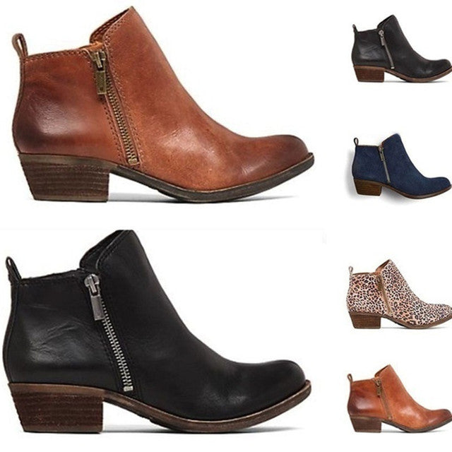 Leder Damen Stiefeletten mit Blockabsatz und seitlichem Reißverschluss – Marit