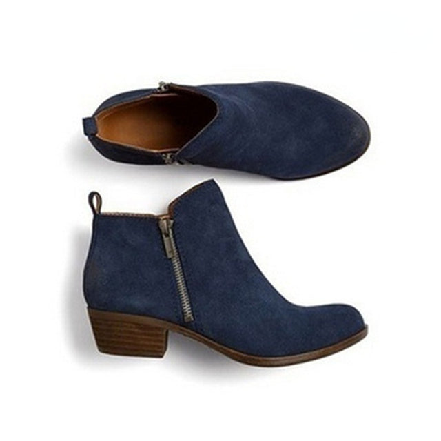 Leder Damen Stiefeletten mit Blockabsatz und seitlichem Reißverschluss – Marit